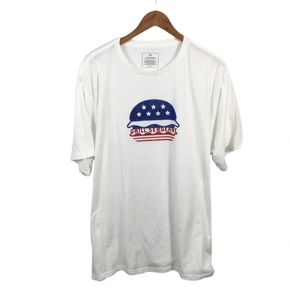 TS414 Mens GRILL SERGEANT American Made USA Flag Funny Military Spoof Shirt 2XL